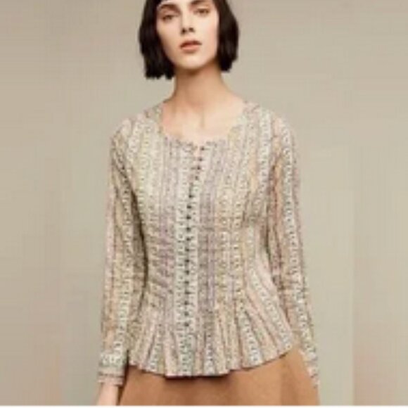 Anthropologie Maeve LS Blouse Gelise Pintuck Metal Buttons Peasant Prairie, Med. - Picture 1 of 14